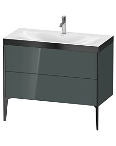 Duravit XViu Waschtisch-Unterschrank XV4711OB238P 100x48cm, 2 Auszüge, 1 Hahnloch, schwarz matt, Rahmen P, dolomiti grey hochglanz