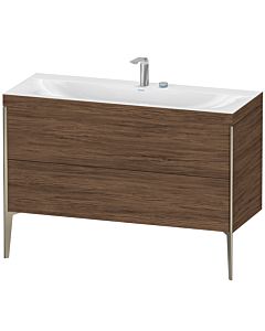 Duravit XViu Waschtisch-Unterschrank XV4712EB121C 120x48cm, 2 Schubkästen, 2 Hahnlöcher, champagner matt, Rahmen C, nussbaum dunkel