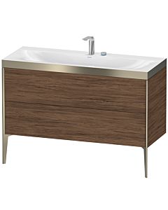 Duravit Meuble sous-vasque XViu XV4712EB121P 120x48cm, 2 tiroirs, 2 trous pour robinetterie, champagne mat, Rahmen P, noyer foncé