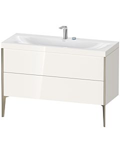 Duravit Meuble sous-vasque XViu XV4712EB122C 120x48cm, 2 tiroirs, 2 trous pour robinetterie, champagne mat, Rahmen C, blanc brillant