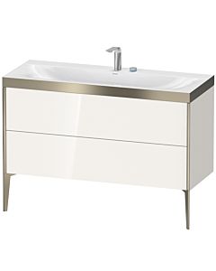 Duravit Meuble sous-vasque XViu XV4712EB122P 120x48cm, 2 tiroirs, 2 trous pour robinetterie, champagne mat, Rahmen P, blanc brillant