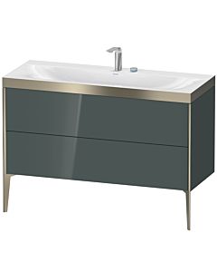Duravit Meuble sous-vasque XViu XV4712EB138P 120x48cm, 2 tiroirs, 2 trous pour robinetterie, champagne mat, Rahmen P, gris dolomiti brillant
