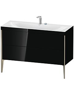 Duravit XViu Waschtisch-Unterschrank XV4712EB140C 120x48cm, 2 Schubkästen, 2 Hahnlöcher, champagner matt, Rahmen C, schwarz hochglanz