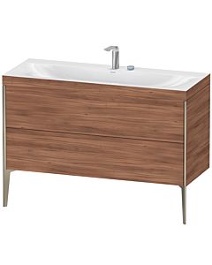 Duravit XViu Waschtisch-Unterschrank XV4712EB179C 120x48cm, 2 Schubkästen, 2 Hahnlöcher, champagner matt, Rahmen C, nussbaum natur