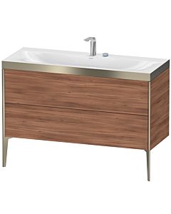 Duravit XViu Waschtisch-Unterschrank XV4712EB179P 120x48cm, 2 Schubkästen, 2 Hahnlöcher, champagner matt, Rahmen P, nussbaum natur