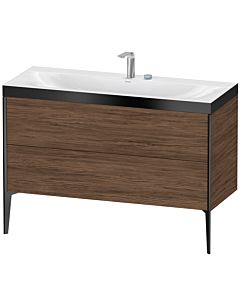 Duravit XViu Waschtisch-Unterschrank XV4712EB221P 120x48cm, 2 Schubkästen, 2 Hahnlöcher, schwarz matt, Rahmen P, nussbaum dunkel