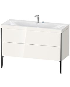 Duravit XViu Waschtisch-Unterschrank XV4712EB222C 120x48cm, 2 Schubkästen, 2 Hahnlöcher, schwarz matt, Rahmen C, weiß hochglanz