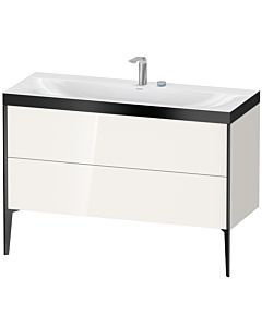 Duravit Meuble sous-vasque XViu XV4712EB222P 120x48cm, 2 tiroirs, 2 trous pour robinetterie, noir mat, Rahmen P, blanc brillant