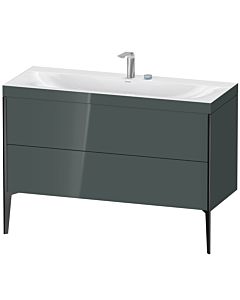 Duravit XViu Waschtisch-Unterschrank XV4712EB238C 120x48cm, 2 Schubkästen, 2 Hahnlöcher, schwarz matt, Rahmen C, dolomiti grey hochglanz