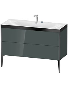 Duravit XViu Waschtisch-Unterschrank XV4712EB238P 120x48cm, 2 Schubkästen, 2 Hahnlöcher, schwarz matt, Rahmen P, dolomiti grey hochglanz