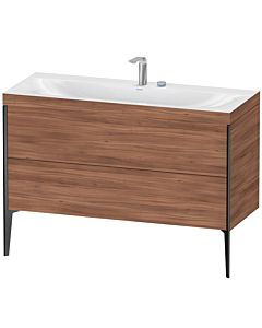 Duravit XViu Waschtisch-Unterschrank XV4712EB279C 120x48cm, 2 Schubkästen, 2 Hahnlöcher, schwarz matt, Rahmen C, nussbaum natur