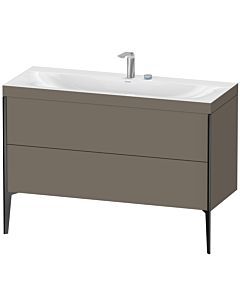 Duravit Meuble sous-vasque XViu XV4712EB290C 120x48cm, 2 tiroirs, 2 trous pour robinetterie, noir mat, Rahmen C, flanelle gris soie mat