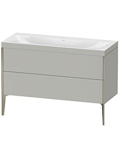 Duravit Meuble sous-vasque XViu XV4712NB107C 120x48cm, 2 tiroirs, sans trou pour robinet, champagne mat, Rahmen C, gris béton mat