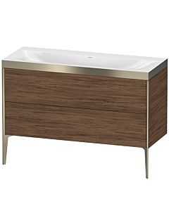 Duravit XViu Waschtisch-Unterschrank XV4712NB121P 120x48cm, 2 Schubkästen, ohne Hahnloch, champagner matt, Rahmen P, nussbaum dunkel