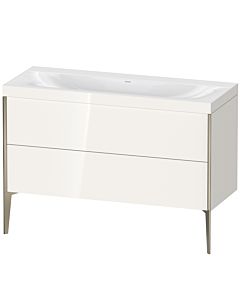 Duravit Meuble sous-vasque XViu XV4712NB122C 120x48cm, 2 tiroirs, sans trou pour robinet, champagne mat, Rahmen C, blanc brillant