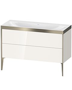 Duravit Meuble sous-vasque XViu XV4712NB122P 120x48cm, 2 tiroirs, sans trou pour robinet, champagne mat, Rahmen P, blanc brillant