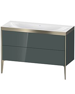 Duravit Meuble sous-vasque XViu XV4712NB138P 120x48cm, 2 tiroirs, sans trou pour robinet, champagne mat, Rahmen P, gris dolomiti brillant