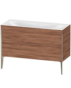 Duravit XViu Waschtisch-Unterschrank XV4712NB179C 120x48cm, 2 Schubkästen, ohne Hahnloch, champagner matt, Rahmen C, nussbaum natur