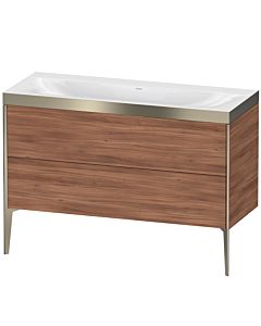 Duravit XViu Waschtisch-Unterschrank XV4712NB179P 120x48cm, 2 Schubkästen, ohne Hahnloch, champagner matt, Rahmen P, nussbaum natur