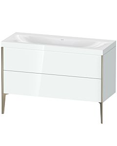 Duravit Meuble sous-vasque XViu XV4712NB185C 120x48cm, 2 tiroirs, sans trou pour robinet, champagne mat, Rahmen C, blanc brillant