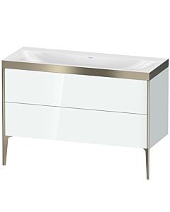 Duravit Meuble sous-vasque XViu XV4712NB185P 120x48cm, 2 tiroirs, sans trou pour robinet, champagne mat, Rahmen P, blanc brillant