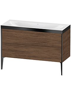Duravit XViu Waschtisch-Unterschrank XV4712NB221P 120x48cm, 2 Schubkästen, ohne Hahnloch, schwarz matt, Rahmen P, nussbaum dunkel
