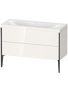 Duravit Meuble sous-vasque XViu XV4712NB222C 120x48cm, 2 tiroirs, sans trou pour robinet, noir mat, Rahmen C, blanc brillant