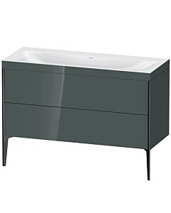 Duravit Meuble sous-vasque XViu XV4712NB238C 120x48cm, 2 tiroirs, sans trou pour robinet, noir mat, Rahmen C, gris dolomiti brillant