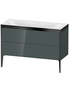 Duravit Meuble sous-vasque XViu XV4712NB238P 120x48cm, 2 tiroirs, sans trou pour robinet, noir mat, Rahmen P, gris dolomiti brillant