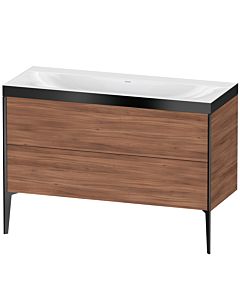 Duravit XViu Waschtisch-Unterschrank XV4712NB279P 120x48cm, 2 Schubkästen, ohne Hahnloch, schwarz matt, Rahmen P, nussbaum natur