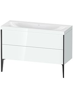 Duravit Meuble sous-vasque XViu XV4712NB285C 120x48cm, 2 tiroirs, sans trou pour robinet, noir mat, Rahmen C, blanc brillant