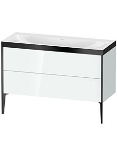 Duravit Meuble sous-vasque XViu XV4712NB285P 120x48cm, 2 tiroirs, sans trou pour robinet, noir mat, Rahmen P, blanc brillant