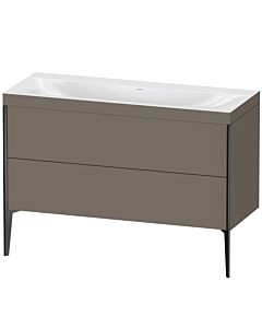 Duravit Meuble sous-vasque XViu XV4712NB290C 120x48cm, 2 tiroirs, sans trou pour robinet, noir mat, Rahmen C, flanelle gris soie mat
