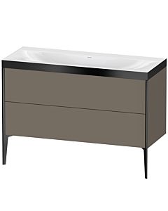 Duravit XViu meuble sous-vasque XV4712NB290P 120x48cm, 2 tiroirs, sans trou pour robinet, noir mat, Rahmen P, flanelle gris soie mat