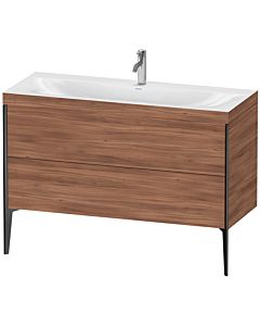 Duravit XViu Waschtisch-Unterschrank XV4712OB279C 120x48cm, 2 Schubkästen, 1 Hahnloch, schwarz matt, Rahmen C, nussbaum natur