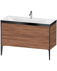 Duravit XViu Waschtisch-Unterschrank XV4712OB279P 120x48cm, 2 Schubkästen, 1 Hahnloch, schwarz matt, Rahmen P, nussbaum natur