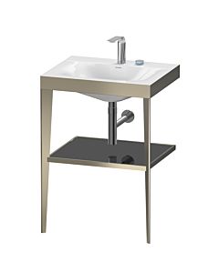 Duravit Meuble lavabo combiné XViu XV4714EB140 60 x48 cm, 2 trous pour robinetterie, noir brillant, avec console en métal, champagne mat