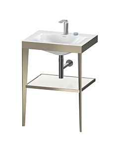 Duravit XViu Möbelwaschtisch-Kombination XV4714EB185 60 x48 cm, 2 Hahnlöcher, weiß hochglanz, mit Metallkonsole, champagner matt