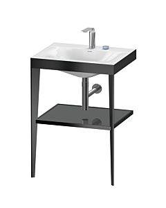 Duravit Meuble lavabo combiné XViu XV4714EB289 60 x48 cm, 2 trous pour robinetterie, gris flanelle brillant, avec console en métal, noir mat