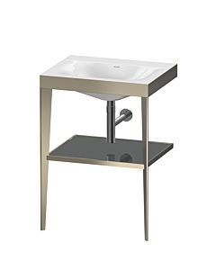 Duravit Meuble lavabo combiné XViu XV4714NB189 60 x 48 cm, sans trou pour robinet, gris flanelle brillant, avec console en métal, champagne mat