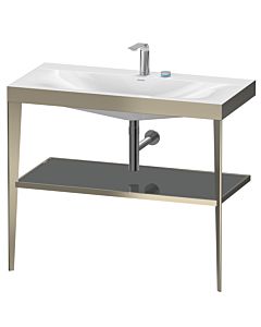 Duravit XViu Möbelwaschtisch-Kombination XV4716EB189 100 x 48 cm, 2 Hahnlöcher, flannel grey hochglanz, mit Metallkonsole, champagner matt