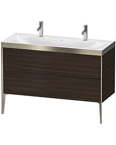 Duravit XViu vanity unit XV4713OB169P 120x48cm, 2 pull-outs, without tap hole, matt champagne, Rahmen P, brushed walnut