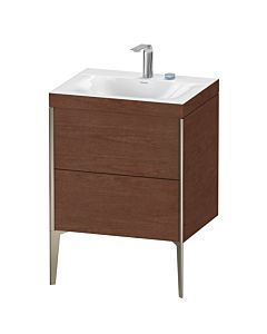 Duravit XViu vanity unit XV4709EB113C 60x48cm, 2 pull-outs, 2 tap holes, matt champagne, Rahmen C, American walnut