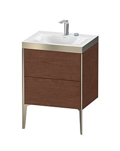 Duravit XViu vanity unit XV4709EB113P 60x48cm, 2 pull-outs, 2 tap holes, matt champagne, Rahmen P, American walnut