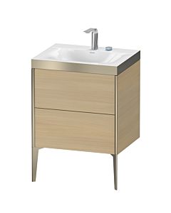 Duravit Meuble sous-vasque XViu XV4709EB171P 60x48cm, 2 coulissants, 2 trous pour robinetterie, champagne mat, Rahmen P, chêne méditerranéen