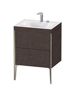 Duravit Meuble sous-vasque XViu XV4709EB172C 60x48cm, 2 coulissants, 2 trous pour robinetterie, champagne mat, Rahmen C, chêne foncé brossé
