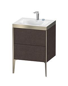 Duravit Meuble sous-vasque XViu XV4709EB172P 60x48cm, 2 coulissants, 2 trous pour robinetterie, champagne mat, Rahmen P, chêne foncé brossé