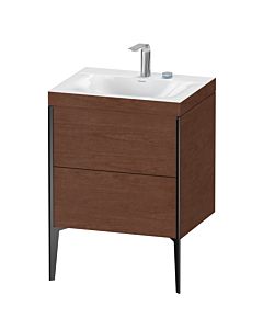 Duravit Meuble sous-vasque XViu XV4709EB213C 60x48cm, 2 coulissants, 2 trous pour robinetterie, noir mat, Rahmen C, noyer américain