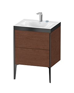 Duravit Meuble sous-vasque XViu XV4709EB213P 60x48cm, 2 coulissants, 2 trous pour robinetterie, noir mat, Rahmen P, noyer américain