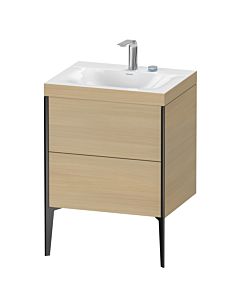 Duravit Meuble sous-vasque XViu XV4709EB271C 60x48cm, 2 coulissants, 2 trous pour robinetterie, noir mat, Rahmen C, chêne méditerranéen